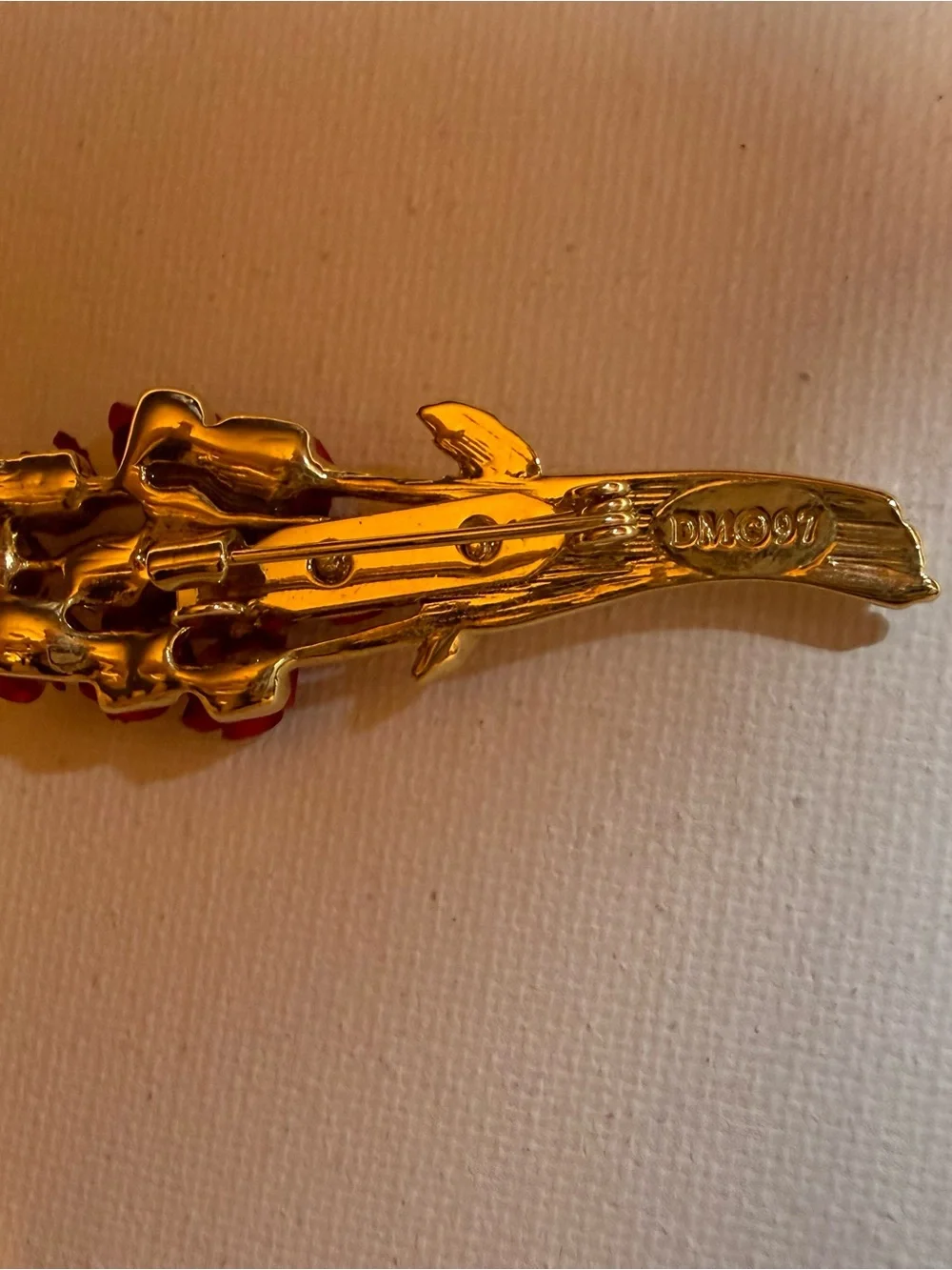 Gold-Tone Bouquet Brooch with Deep Red Enamel Flowers
